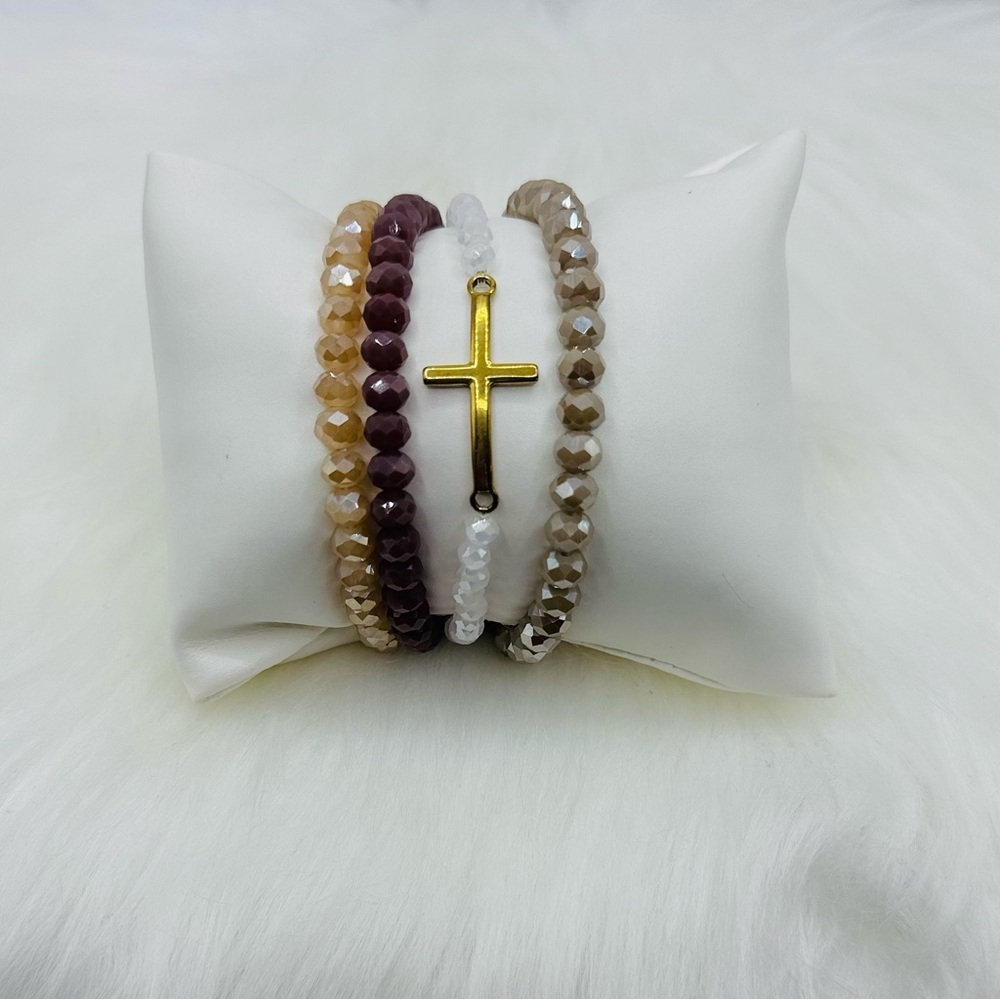 Stainless Steel Cross beaded Arm Candy  Bracelet - Blue Sky Theme